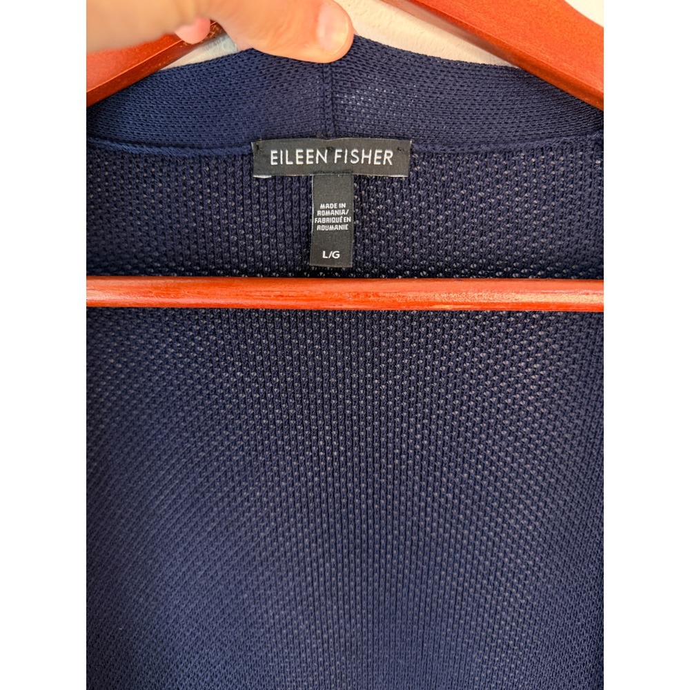 Eileen Fisher Navy Blue Knit Cardigan Open Front‎ Duster Minimalist Career Large - Picture 5 of 10